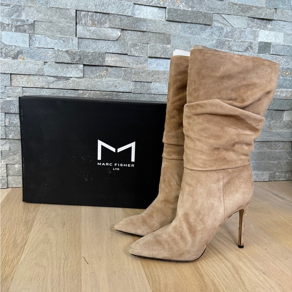 Marc Fisher Tan Beige Suede High Heel Boots 8 - Picture 6 of 16